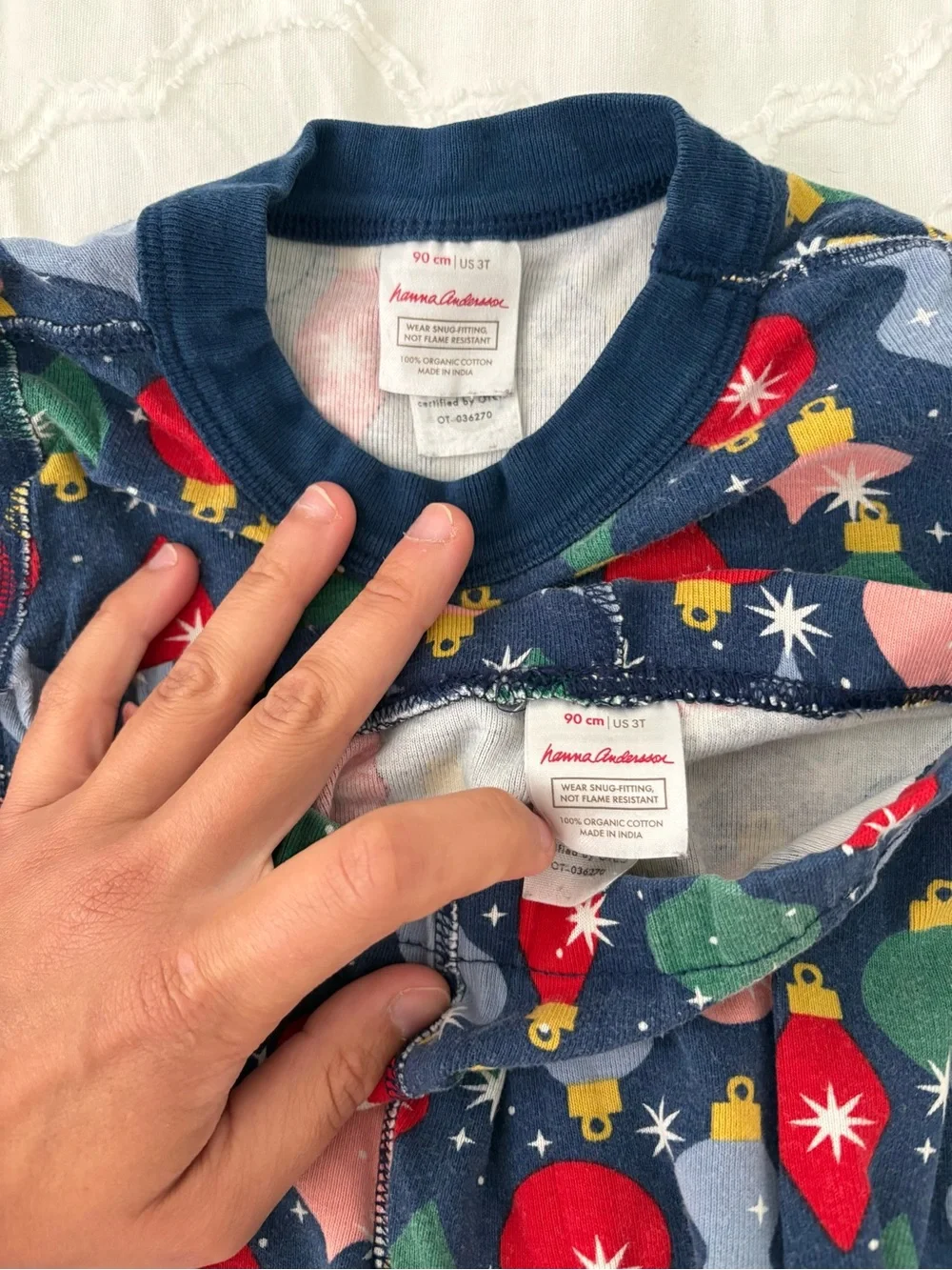 Hanna Andersson Unisex Toddlwr Navy Holiday Ornament Lights Pajama Set, 3T